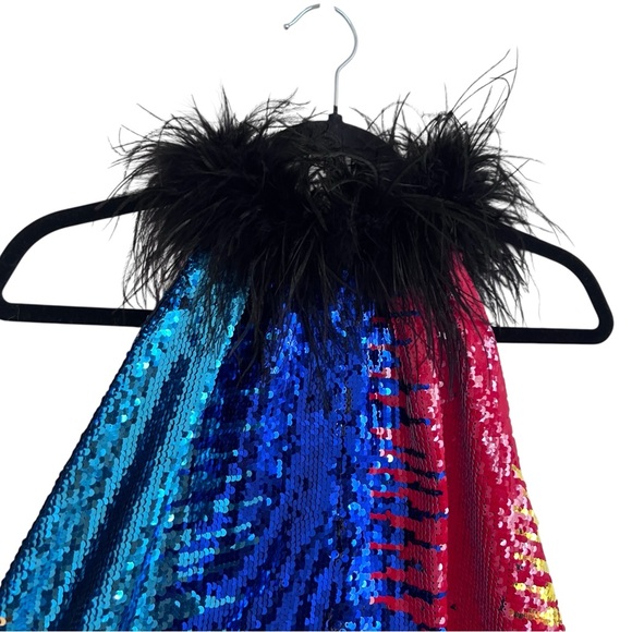 Queen of Sparkles Multicolor Sequin Stripe Feather Sleeveless Top Small - Picture 5 of 13